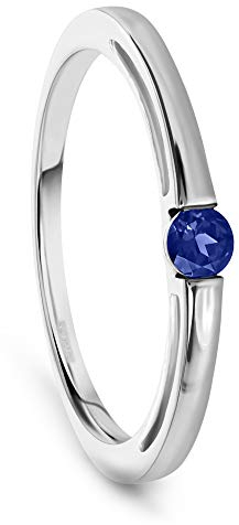 MIORE Verlobungsring für Damen mit Edelstein/Geburtsstein blauer Saphir 0.13 carat Ring aus Weißgold 9 Karat/ 375