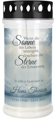 private grief Grablicht Trauerkerze mit persönlicher Beschriftung (Sonne des Lebens, 7,5 cm x 17 cm (Ø/H))