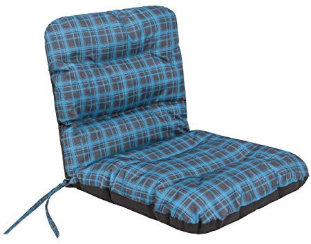 PillowPrim Sitzkissen für gartenstühle – Kissen für Balkon – Für Gartenliebhaber – Langlebig & Wetterfest – Blau Kariert – 48x48 cm, Hoher Rücken 48 cm