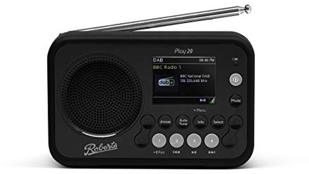 Roberts PLAY20 FM/DAB/DAB+ Digital Portable Radio, Rubber-Protected, Full Colour Screen, Black