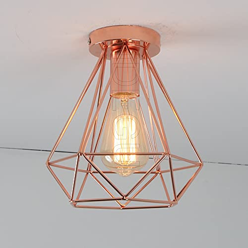 iDEGU Plafonnier Industrielle Cage Lampe de Plafond Vintage E27 Lustre Plafonnier Luminaire en Métal Design Rétro luminaire plafond pour Balcon Couloir Salle de Bain Entrée Cuisine (Cage B or rose)