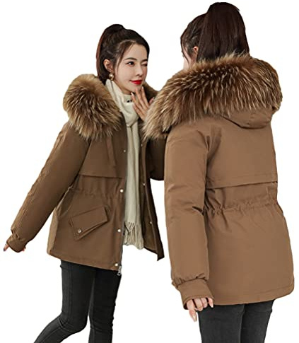 Minetom Manteau Femme Hiver Doudoune Chaud Parka Longue Blouson À Capuche en Fausse Fourrure Trenche Grande Taille Duvet en Coton D Marron M