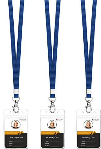Teskyer 3 Pezzi Porta Badge da Collo, Porta Badge Plastica, Trasparente, Impermeabile, Morbido, Può Essere Sigillato, Blu