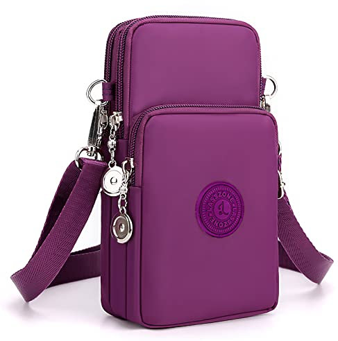 LassZone Women Crossbody Phone Bag Waterproof Nylon Cellphone Purse Wallet Mini Crossbody Bags Lightweight Shoulder Handbags with 3 Zipper Pockets
