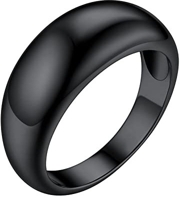 FOCALOOK Schwarz Dom Ring Ehering für Damen Croissant Ring Statement Ring Trauring Verlobungsring Partnerring Modeschmuck für Hochzeit Jahrestag Größe 54 (17.2)
