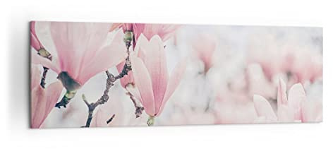 ARTTOR Bilder auf Leinwand 160x50cm Wandbild Botanik Blumen - 4396 | Magnolie Rosa Panorama Groß XXL Wanddekoration Wohnzimmer Schlafzimmer Wanddeko Wand Kunstdruck Wandkunst Wall Decor ARTTOR