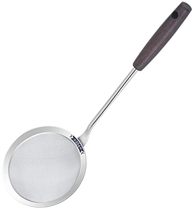 HEMOTON Fat Skimmer Spoon Stainless Steel Fine Mesh Spider Strainer Metal Kitchen Wire Colander Pasta Strainer Spoon for Removing Grease Fat Foam 35X12X0. 7CM
