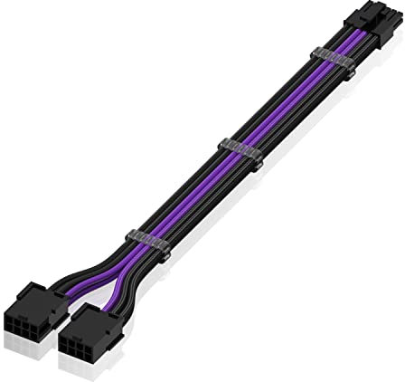 EZDIY-FAB PSU Cable Extension 12Pin to Dual 8P,16AWG PCIe Sleeved Extension Cable for RTX 3060ti 3070 3080 3080ti 3090- Black/Purple [300mm]