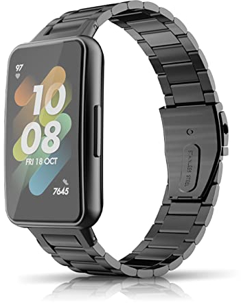 ToVioc Correa Compatible con Huawei Band 7, Caballero Elegante, Correa de Reloj de Metal de Acero Inoxidable para Huawei Band 7 - Negro