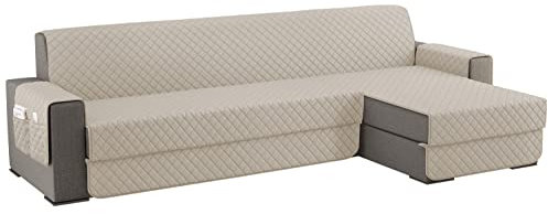 sevi's Funda Sofa Chaise Long 300cm Izquierdo/Derecho Universal Reversible Impermeable, Protector Sofa 4 Plazas Chaise Long con Brazos, Color Beige