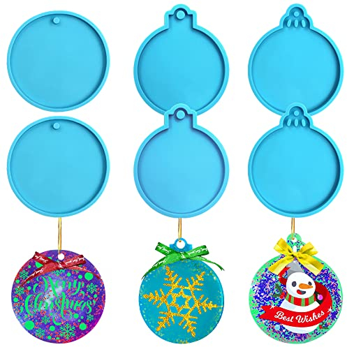 6 Pcs Weihnachten Harz Formen, FineGood Silikonformen für Harz Weihnachten Runde Form Ornament