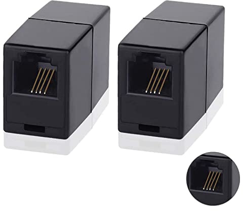 HAWAKA Accoppiatore RJ11 Accoppiatore telefonico in linea RJ11 6P4C Adattatore accoppiatore cavo prolunga telefonica Adattatore linea telefonica Femmina a femmina 2 pezzi (nero)
