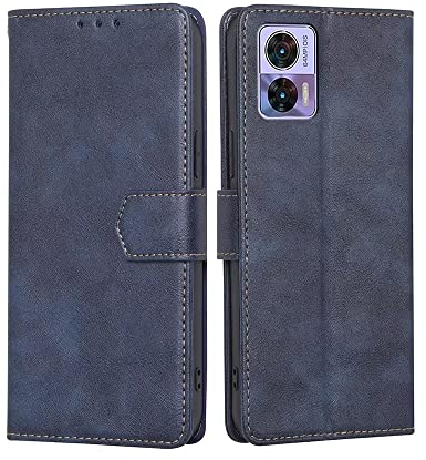 RankOne Hülle für Motorola Moto Edge 30 Neo (6.28 Inches) Handyhülle Aus Leder - Hülle mit Magnetverschluss - Schutzhülle - Blau