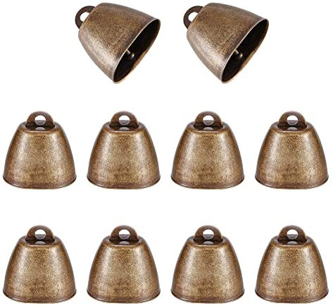 NBEADS 10 Stück Kuhglocke, Handwerk Glocken Bauernhof Tierglocke ziegenglocke Retro Weihnachten Eisenglocke Anhänger Metall Haustier Glocken Geräuschmacher Ruf Glocken Für Rinder Pferd Schafe, Bronze