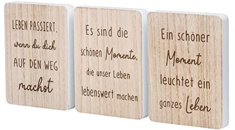 levandeo Deko Aufsteller Schild H20cm 3er Set Deko-Tafel MDF Holz Natur Spruch Momente Wohndekoration Tischdeko