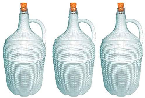 ACAN Tradineur Lot de 3 bidons en verre avec doublure en plastique, capacité de 5 litres, pour le stockage et la conservation des boissons, diamètre 18 x 37 cm, blanc