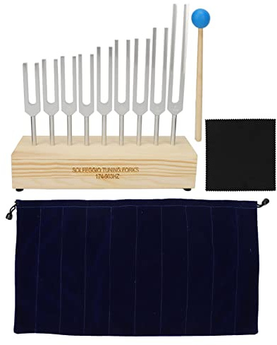Solfeggio Tuning Fork Set, Tuning Fork Sound Portable Improving Cognition Musical Tones Tuner Fork Tool for DNA Healing, Meditation Yoga