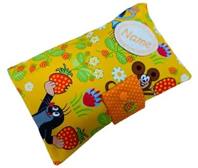 Windeltasche, Wickeltasche, mit Namen, gelb, Junge, Mädchen, Geschenk, Taufe, Geburt, 100% Baumwolle, Maulwurf