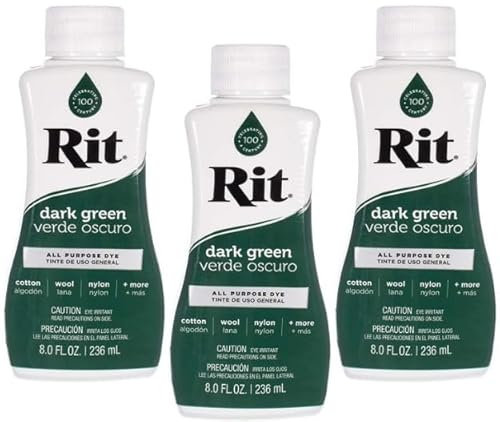 Rit Dye Liquid - Selecciona tu color, envase de 8 onzas, paquete de 3 + código QR King Combo (verde oscuro)