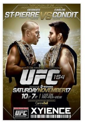 EYEZER UFC 154 Georges St-Pierre vs. Carlos Condit Fight Poster Leinwand Poster Wandkunst Dekor Druck Bild Gemälde für Wohnzimmer Schlafzimmer Dekoration ungerahmt 30 x 45 cm