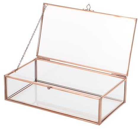 Hipiwe Glas-Aufbewahrungsbox für Andenken, Schmuck-Organizer-Box mit Deckel, dekorative Glasbox, transparent, rechteckig, Aufbewahrungsbox für Schmuck, Parfüm, Sammlung, Geschenk für Geburtstage,
