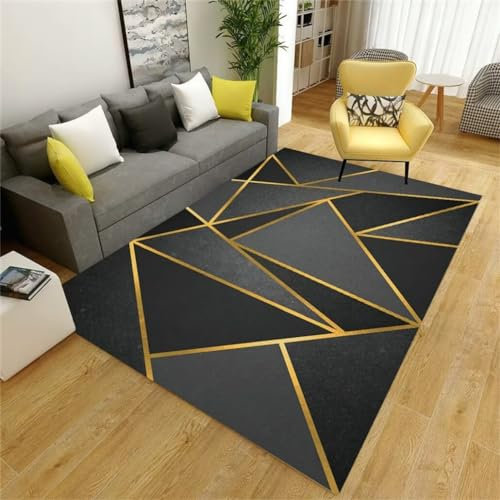 DJHWWD Teppischsclafzimmer bodenschutzmatte Teppich Schwarz 180x250CM Moderner Wohnzimmerteppich mit geometrischem Muster Anti-Teppich für Teenager-Schlafzimmer