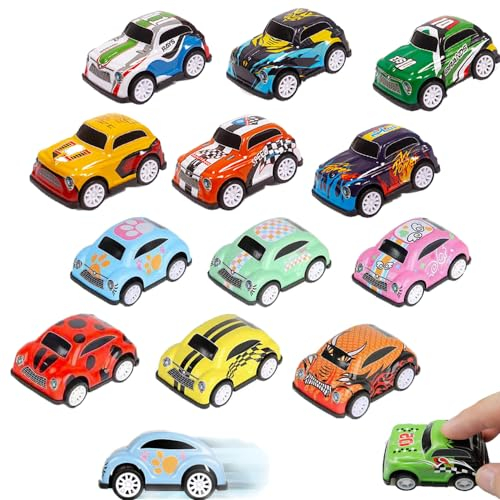 RXKFIGX 12 Stück Push and Go Auto Spielzeug, Mini Pull Back Autos, Kleine Legierung Spielzeugautos, Zurückziehen Spielzeugautos für Jungen Mädchen Party Taschen Füller(Zufälliges Muster)