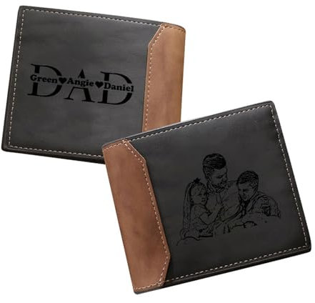 Glimmerday Personalisierte Brieftasche für Papa, Personalisierte Lederbrieftasche mit Foto und Gravur von 2-5 Namen, RFID Brieftasche für Männer, Valentinstagsgeschenk für Ehemänner