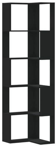 vidaXL Eckregal, Bücherregal Regal 5 Böden, Standregal Bücherschrank für Wohnzimmer, Aktenregal Büroregal Wandregal, Schwarz Holzwerkstoff