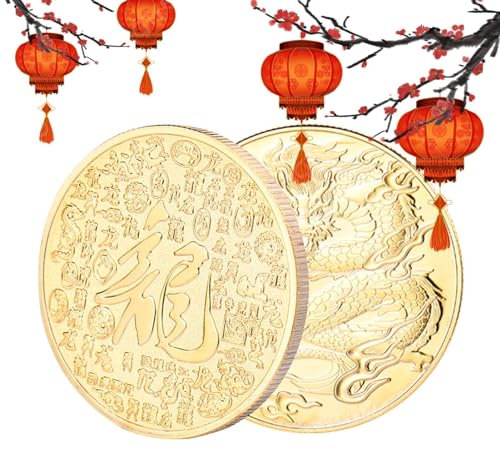 Tuxxjzm Pièce de monnaie dragon | Pièce souvenir traditionnelle du signe du zodiaque dragon 2024, pièces en métal gaufrées pour la fête du printemps chinois, pièce souvenir de dragon porte-bonheur