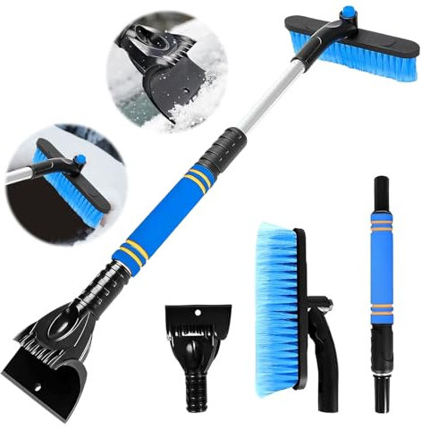 LXYYDS Eiskratzer Auto mit Besen, Schneebesen mit Eiskratzer, Ausziehbare Schneeräumbürste, Abnehmbarer Schneebesen Auto, Schneekratzer und Bürste für Windschutzscheiben von Pkw, SUV und LKW (Blue)
