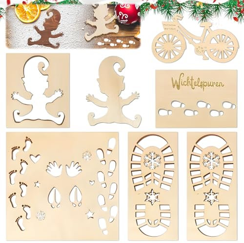 7 Stück Wichtel schablone, Wichtelschablone Fußabdrücke, wichtel fußabdrücke, Wichtel Schablone Fenster, Wichteltür Zubehör Weihnachtswichtel, Für Glass Door Floor, Weihnachtsdekoration