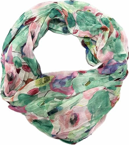 J26 Blumen Mandala Farbverlauf Kreis Seide Sommer Loop Verlauf Regenbogen Rainbow Silk Uni Rundschal Schlauchschal Stola Schal leicht 2025 Neu (BlumenB Grün)