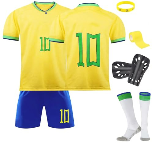 Kids Football Kit With Training T-Shirts, Shorts, Socks, Guard Plate, Keychain - Soccer Jerseys Home Away Accessories and Fan Gifts for Boys Girls