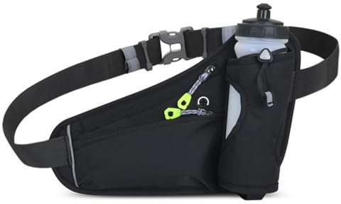 ROSSRORE Outdoor Unisex Waist Bag, Multi-Functional Running Cycling Waterproof Water Bottle Waist Pack, Dog Walking Hiking/Mountaineering Waist Bag Black
