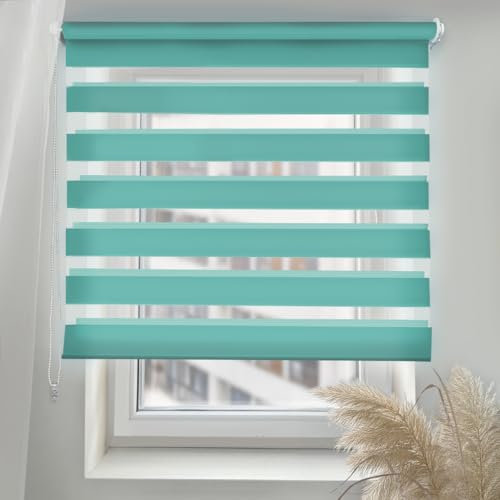 Home-Vision® DuoRollo Schrauben, Doppelrollo mit Bohren zum Anschrauben, Rollos für Fenster und Türen (Türkis, B150 x H150 cm)
