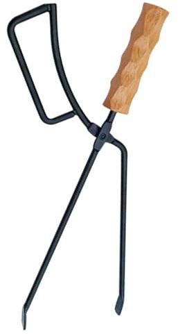 TOPBATHY Holzkohlezange mit Dicken Griffen zum Sicheren Bewegen von Brennholz aus Eisen und Holz für Indoor Kamin und Outdoor Camping Feuerstellen