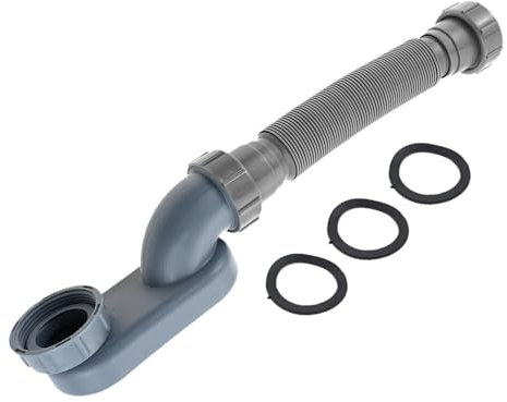 DRELD Siphon en P flexible à profil bas de 3,8 cm pour baignoires et camping-cars, matériau ABS avec ruban d'étanchéité