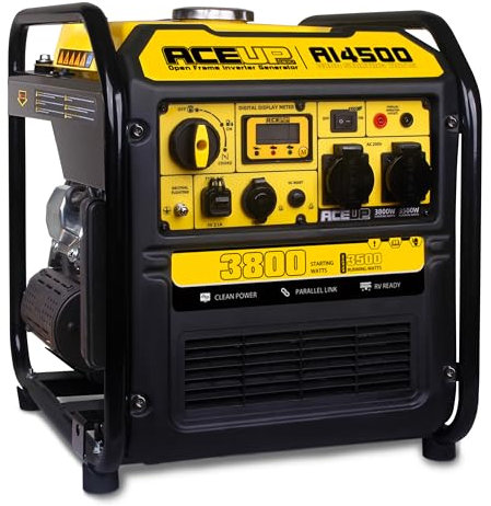 Aceup Energy 3800 Watt Inverter Generator, Petrol Powered Generator Pure Sine Wave 223cc, EURO-V, CE