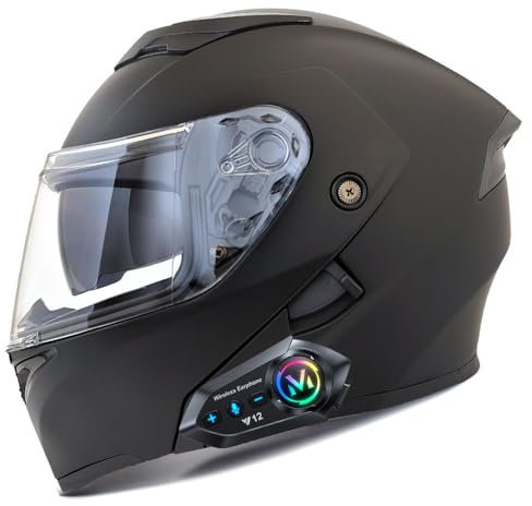 Klapphelm mit Bluetooth, Helm für Motorräder Integralhelme Flip-up Motorradhelm ECE-Zertifizierung Anti-Fog-Doppelspiegel Die Windgeräusche Leicht für Frauen Männer