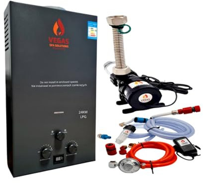 V-PREMIUM SOLUTION - Warmwasserbereiter - Durchlauferhitzer für den Außenbereich - Gasheizkessel - Tankless - Gasdurchlauferhitzer - Flaschengas - Tanklos - Campingdusche - Dusche (24kw, 12L (set))