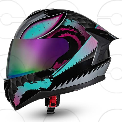 CRUIZER INSEKT Casco Integrale moto Omologato visiera singola Trasparente e specchiata viola (M)