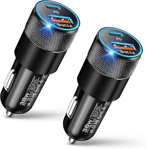 USB C Car Charger, 38W Dual Ports USB-C & USB-A Car Charger Adapter Fast Charging Cigarette Lighter USB Chargers for i-Phone 16 15 14 13, Sam-sung S24 S23/S22(1pcs).