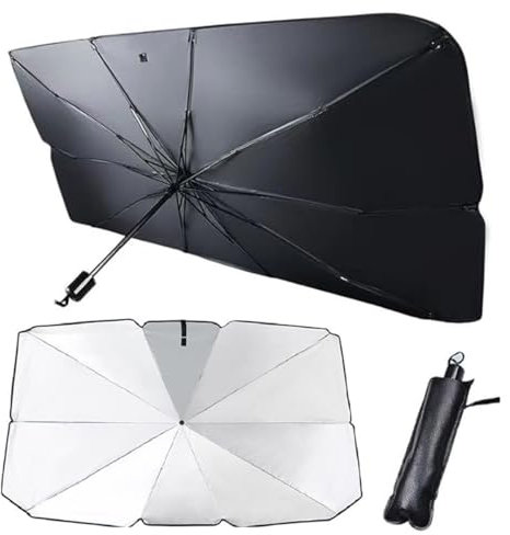 Pare-Soleil Avant de Voiture, 140 x 79 cm, Protection Solaire, Pare-Brise avec Sac de Rangement, pour Certaines berlines, camionnettes et SUV,Argent