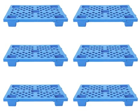 Lot de 6 palettes en plastique emboîtables pour entrepôts, usines, centres logistiques, installations de stockage (bleu)