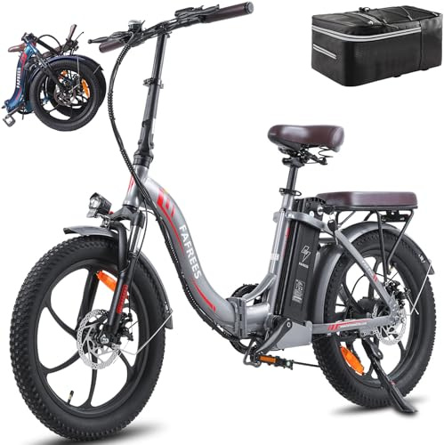 Fafrees Bici Elettrica Pieghevole 36V/18Ah Batteria Rimovibile Bicicletta Elettrica, 20×3.0 Fat Tire, 7 Velocità, Autonomia di 70-150km Fat Bike Ebike per Adulti, con Schermo LCD, Borsetta, Grigio