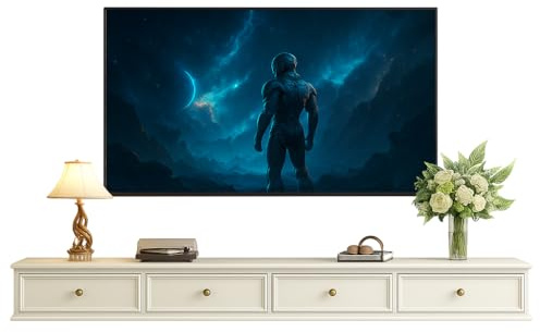 FGNIXLN Weiß Hängendes TV Lowboard im amerikanischen Stil – 180–240 cm – Fernsehschrank mit 2 Schubladen & 2 offenen Fächern – für Wohnzimmer & Schlafzimmer geeignet (Weiß, 160CM)