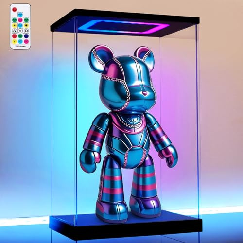 AZEYN Transparente Acryl-Vitrine mit Licht für Bärenziegel, mehrfarbige Lichter, staubdichter Schutz, Displaybox für Sammlerstücke, Actionfiguren (24 x 20 x 40 cm)