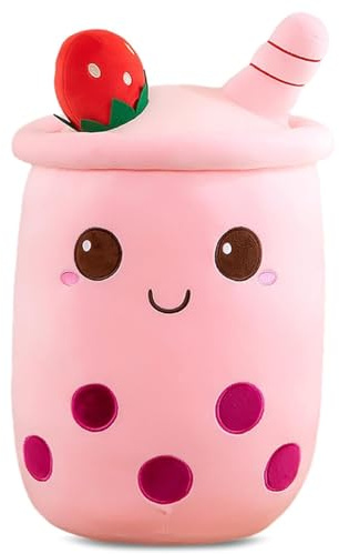 Custamix Peluche Kawaii Bubble Tea avec Perles – Jouet Doux 35cm, Coussin Oreiller décoratif pour Chambre d’Enfant, idée Cadeau Mignonne Fille garçon (Rose)