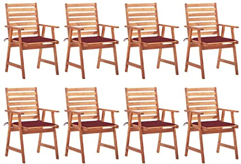 Qnhdfrt Gartenstühle 8 STK. mit Kissen Massivholz Akazie für Garten Terrasse Balkon - Robustes Design mit wasserfesten Auflagen und rustikalem Charme